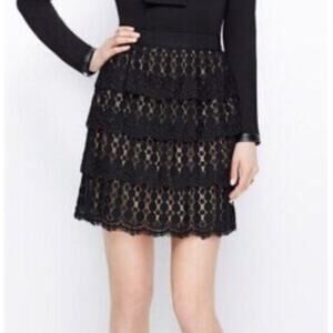 Ann Taylor 10 Black Lace Mini tiered skirt Goth Steampunk Whimsigoth Feminine